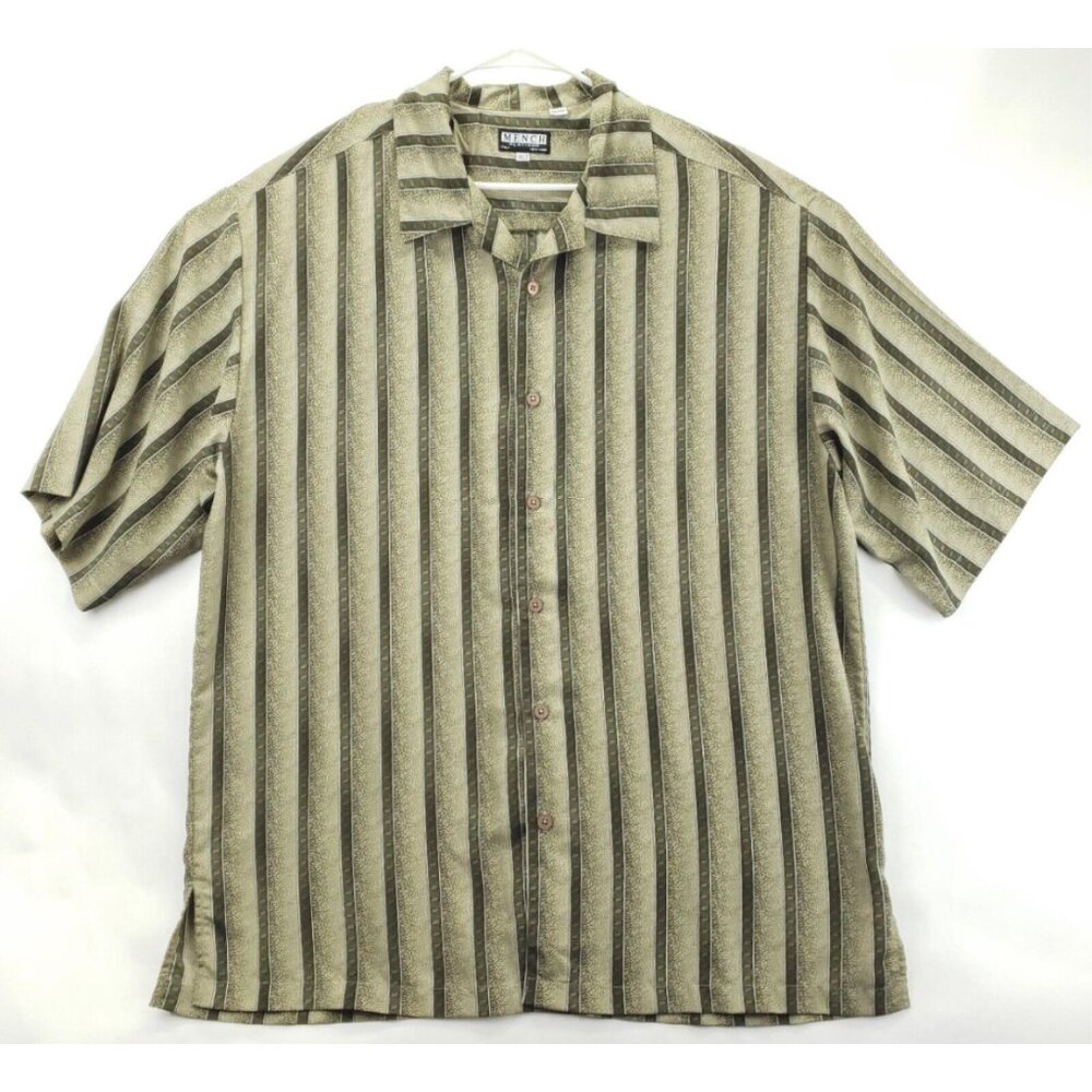 Mench Platinum Shirt Mens 3XLT Olive Green Striped Geometric Casual Button-Up